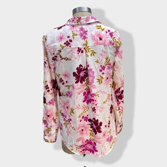 TIME and Tru Pink Floral Button Down‎ Blouse M - Picture 2 of 4